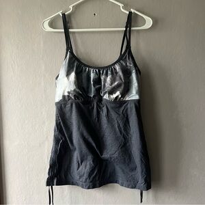 Lululemon Coal/White Silver Spoon Tinted Canvas Super Hot 'N Sweaty Tank Sz 10